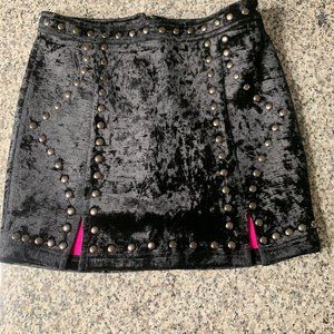 Black Velvet Studded Mini Skirt